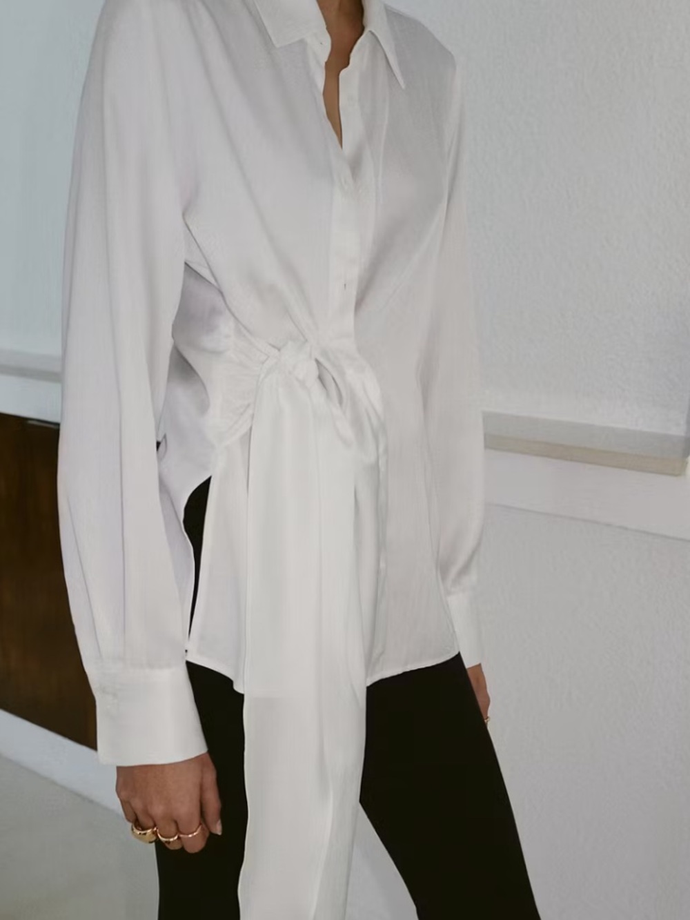 Mango White Wrap-Tie Button Down Shirt SIDE KNOT BLOUSE 5827